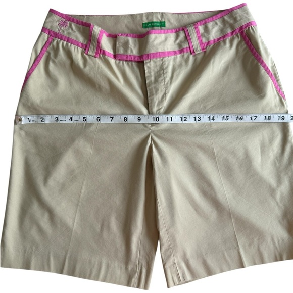 Lilly Pulitzer Palm Beach Fit Bermuda Shorts Sz 4 Beige Pink Trim Stretch Cotton - Picture 7 of 8